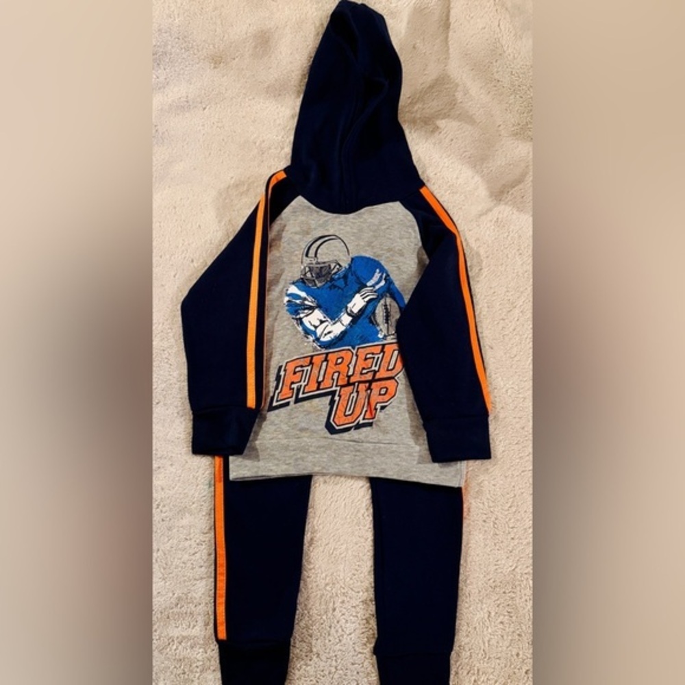 Kids' Blue and Gray Football Hoodie Set